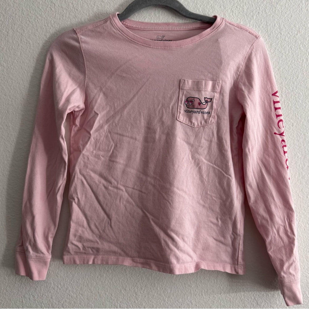 Vineyard Vines Youth Girls Pink Heart Preppy Valentines Day Long Sleeve Shirt - Picture 1 of 4